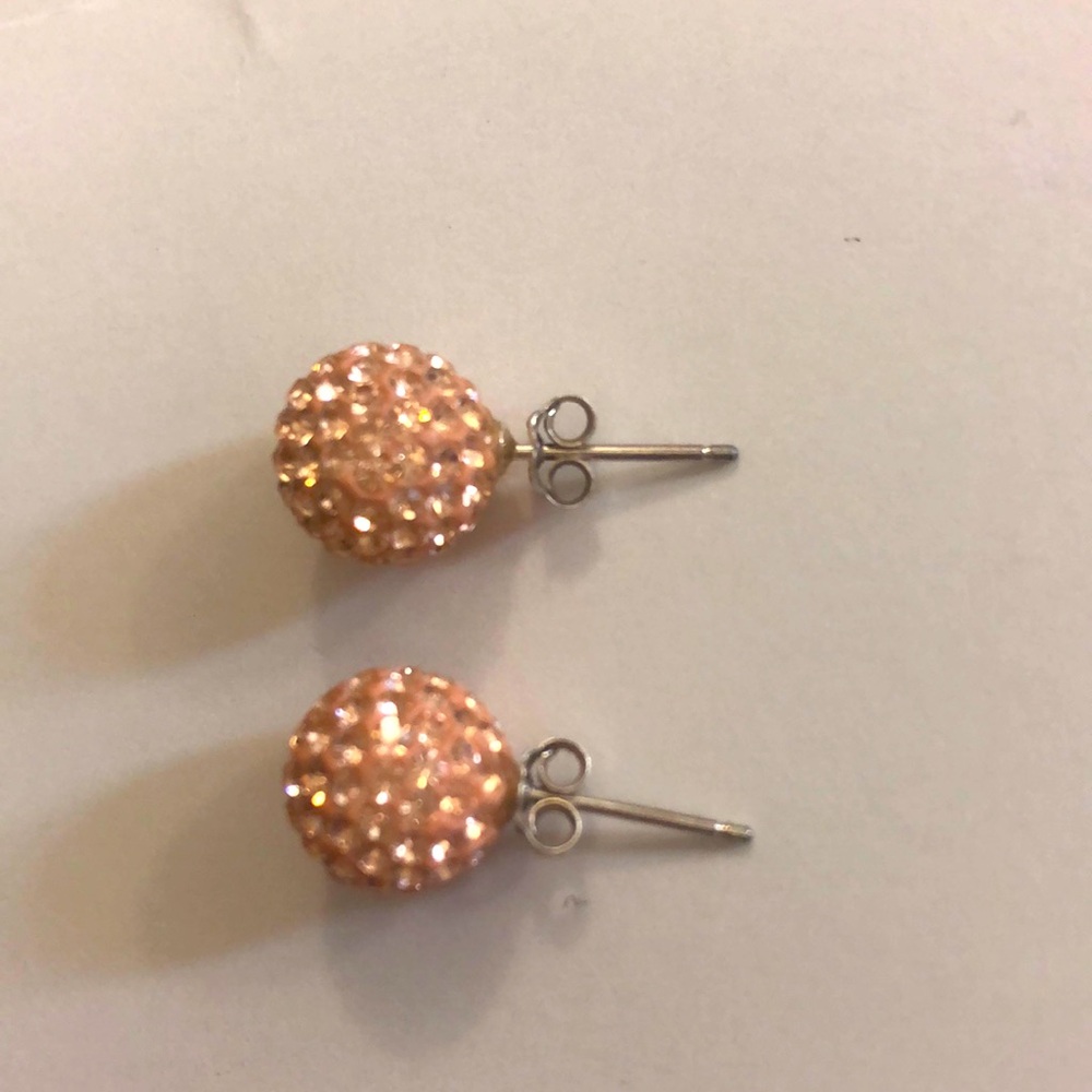 Elegant Rose Gold Ball with Crystal Pave Stud Earrings in Excellent Condition - Picture 2 of 3